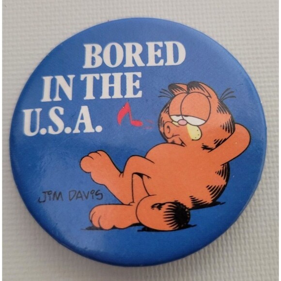 Vintage Garfield Pinback Pin Bored in the USA Button-Up 1978 - Picture 2 of 6